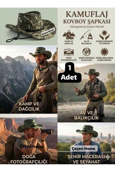 ÇEÇEN HOME (1 Piece) Unisex Camouflage Cowboy Hat, Adjustable Lace-Up Hat, Un...