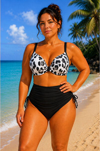 FUBA 2-piece swimsuit, black with white animal print, bra with cups and high-...