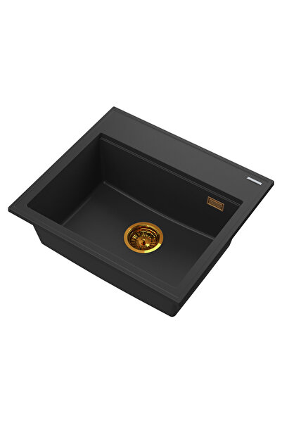 Granitan FOXAL Black Granite Sink Top Bottom Set , with 360° gold faucet, dis...