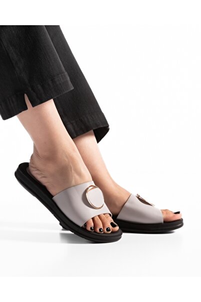 ALOGO Women's Grey Slipper Made of Eco- Leather Shnn