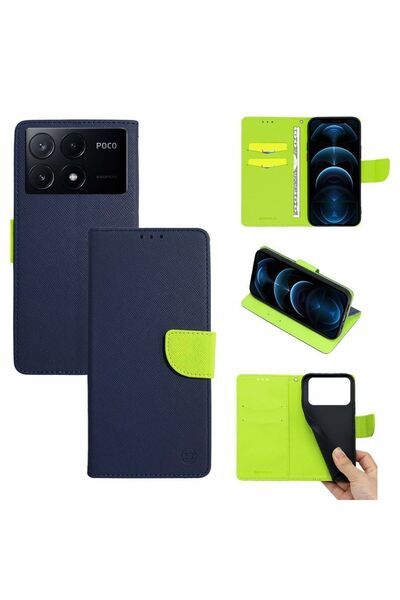 Sonique Θήκη Πορτοφόλι Trend Wallet Xiaomi Poco X6 Pro 5G Σκούρο Μπλε / Λαχανί