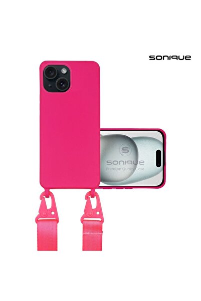 Sonique Θήκη Σιλικόνης με Strap CarryHang Apple iPhone 15 Φουξ