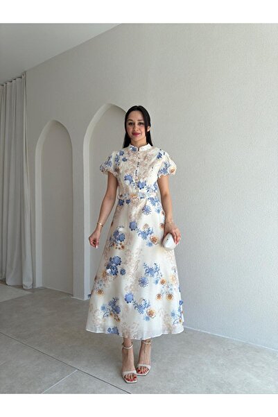 Mooi Butik فستان بورجيس ميدي 8929 - كريمي