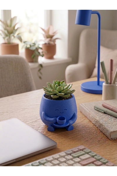 craftopya Kahve İçen Sevimli Figürlü Mini Sukulent ve Kaktüs Saksısı 8x6 cm M...