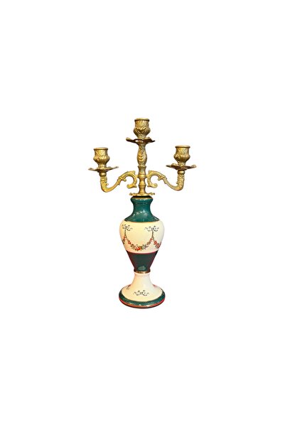 tayfuntufan 36 cm boyunda Fransız bronz detaylı porselen şamdan