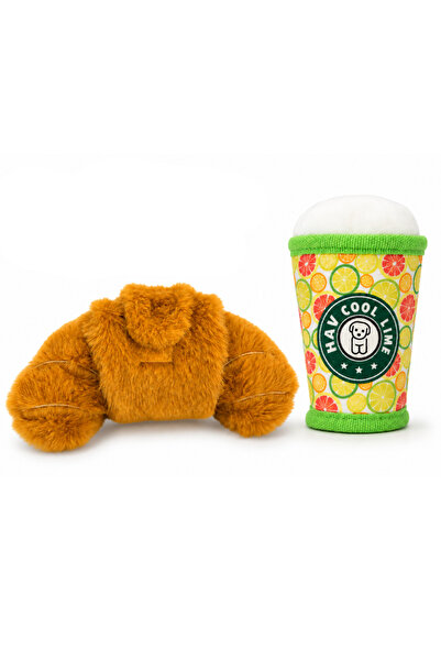 Havhav Croissant Food Storage Squeaky and Cool Lime Drink Plush Dog Toy Set