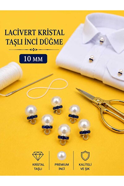 beyna aksesuar Dark Blue Crystal Stone 10 mm Pearl Buttons 1 Pack 6 Pieces