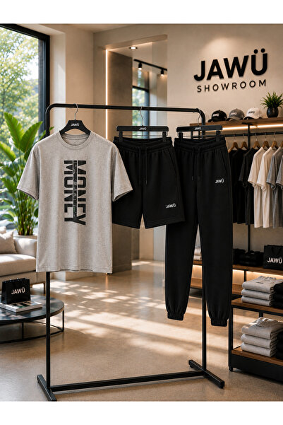 JAWÜ STYLE Money Printed 3-Piece Oversize T-Shirt Sweatpants Shorts Set