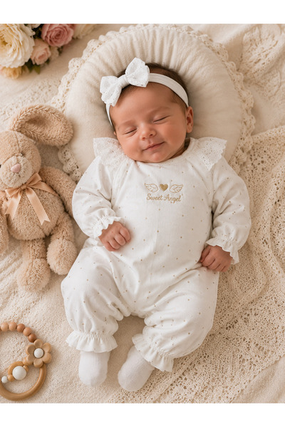 My Babies Label Kız Bebek Uzun Kollu Mevsimlik Kanat Detaylı Bandanalı Tulum