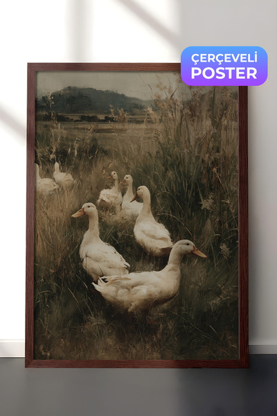 Zestia Vintage zidna slika, patke koje hodaju po prirodi sa smeđom ramom br. ...