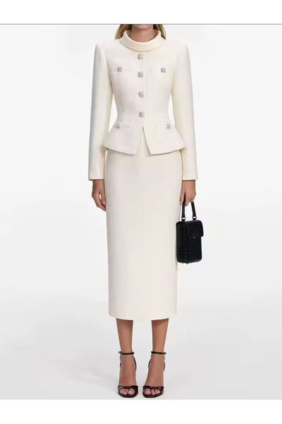 manekan White Short Vintage Dress with Slit at the Leg