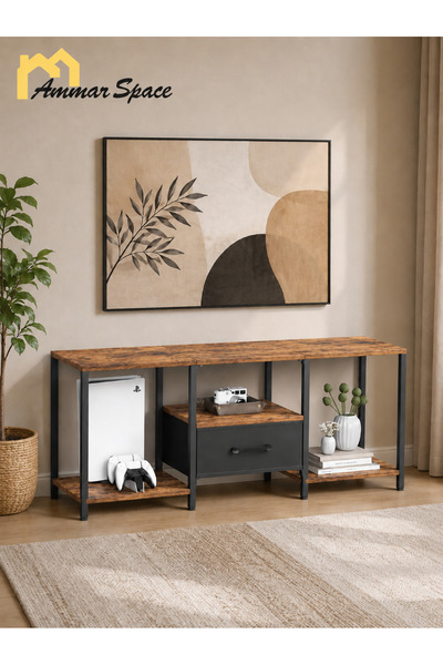 Ammar Space Rustic TV Stand with Storage Entertainment Center with Open Shelv...
