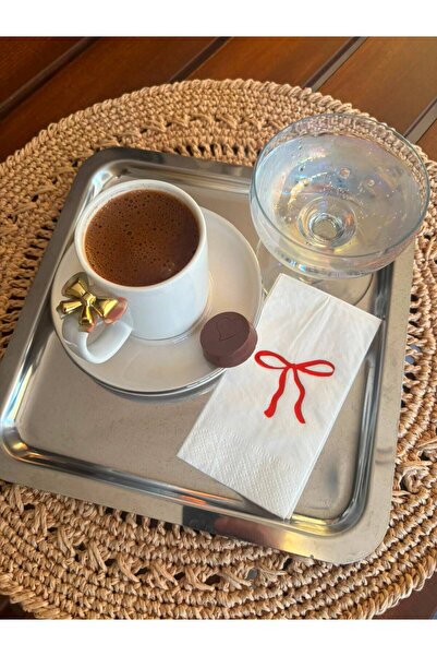 kidspartim Coffee Side Napkin Red Gilded White 6X12 cm 16 Pieces