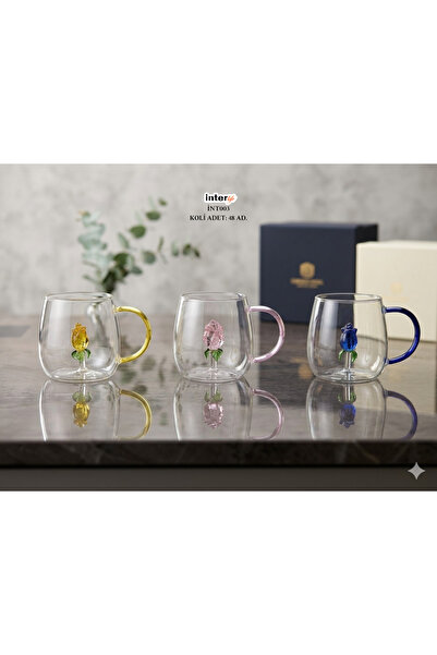 İnterlife Colorful Tulip Borosilicate Mug Heat Resistant Special Design Gift