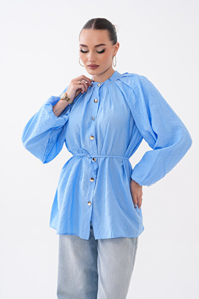 Mega Life Pleated Collar, Waist-Tie Glos Shirt