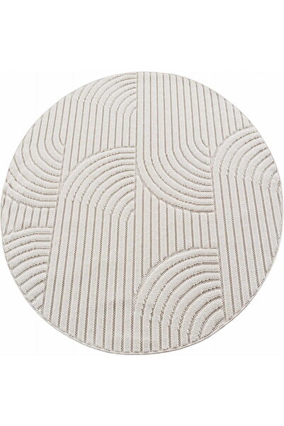 AYYILDIZ Covor modern, Helix Geometric Rotund, 120 x 120 cm, Crem, Poliester,...