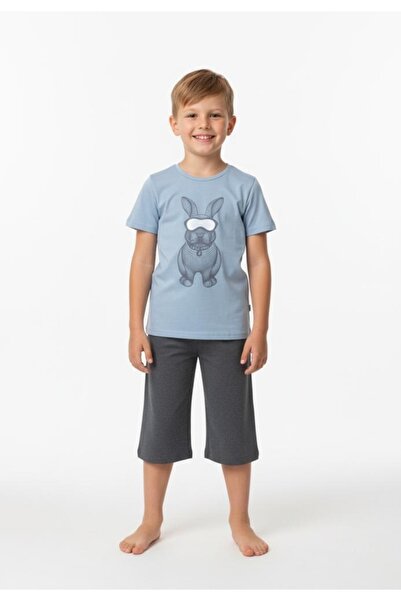 Serena Pijama băieți cu maneca scurta si pantalon 3/4- culoare bleu