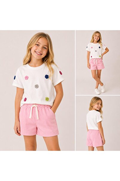 ciklet kids Set de pantaloni scurți și bluză brodată manual pentru fete