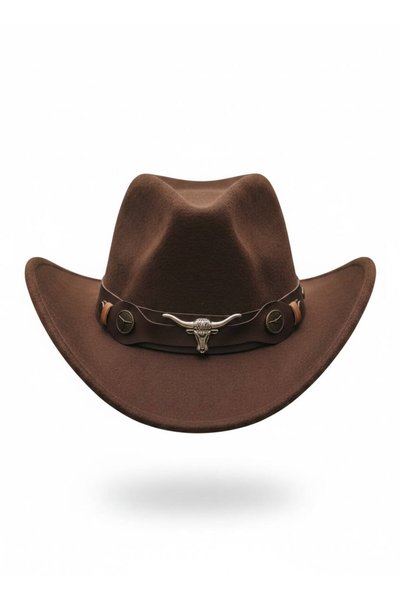 GİYU SHOP Unisex Internally Adjustable Metal Buckle Patterned Cowboy Hat Fedora Hat