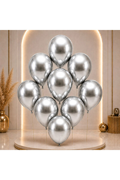 BeySüS Silver Color Latex Chrome Balloon (30 cm) - 50 Pieces