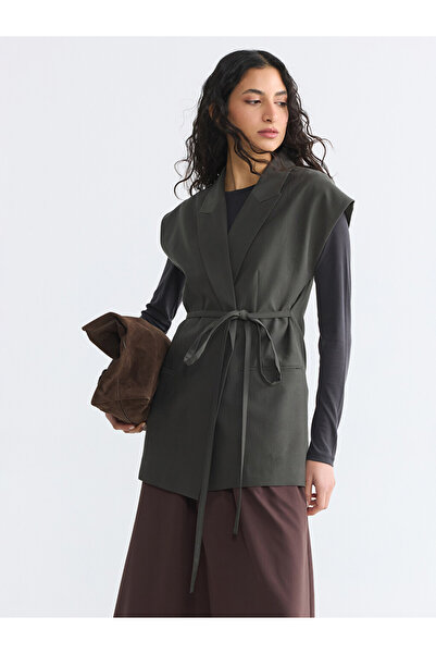 LC Waikiki Lcw Modest Green Jacket with Collar and Belt Women's Classic Vest