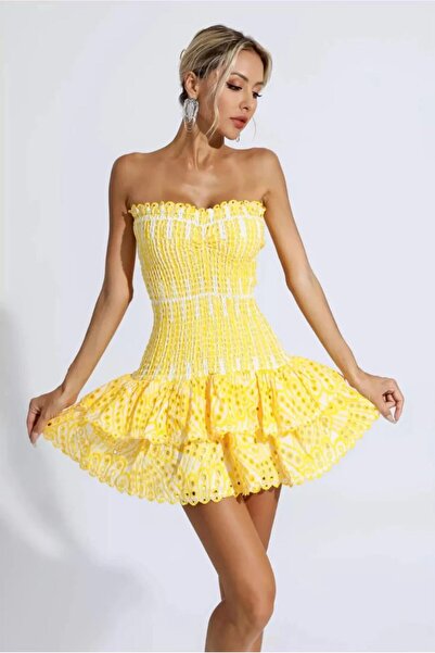 Divanni Atelier Mor - Sarı Mini Elbise