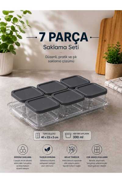 zemihra 7 Parça Şeffaf Plastik Kahvaltı Seti 6 Adet Kapaklı Saklama Kabı ve D...