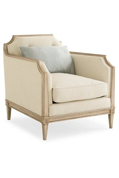 homejoyz Armchair Linen Fabric and Svedy Wood-Beige-Aura-85X64X43 cm