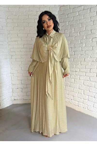 moneta boutique Women's Cape Long Voile Dress with Accessory Detail