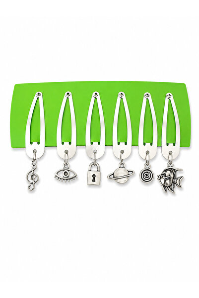 DEEFWEAR Set of 6 Charm Detailed Metal Snap Clips Silver Color Y2K Hair Acces...