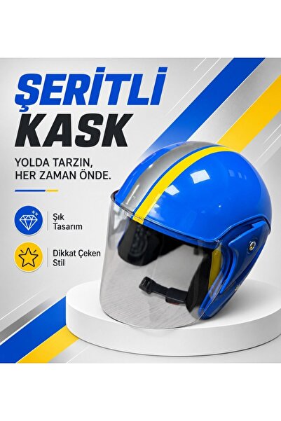 HZN MOTOR Lacivert Yarım Kask Motosiklet Kaskı Scooter Motor Bisiklet Kaskı A...