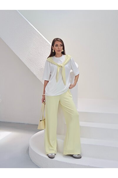 Paw Garage Women's Rosalie Modal Fabric Scarf Detailed Palazzo Trousers Set