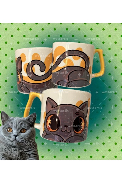 westartic westcats British Shorthair Cins Renkli Gri Kedi Tasarım Kupa Fincan...