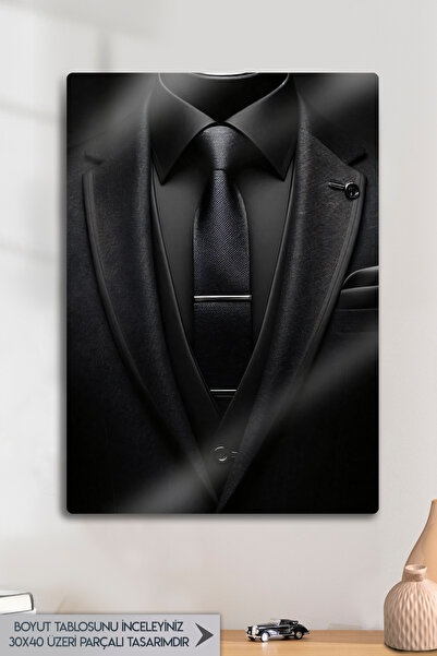 DekorHane Metal Print - Tablou cu costum negru premium, Centirmen Decor moder...