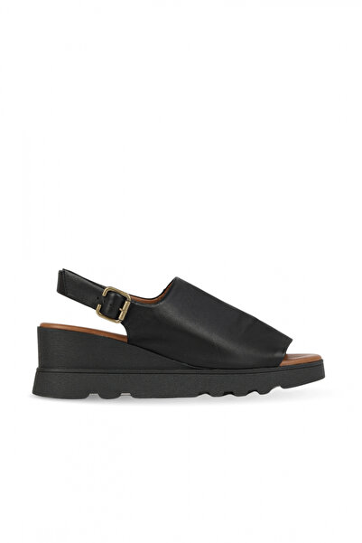 BUENO Black Khv Leather Women's Heeled Sandals