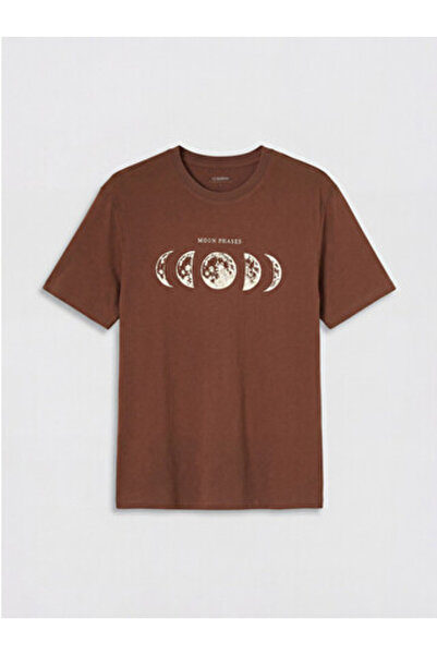 LC Waikiki New Season Brown Crew Neck Printed Men's T-Shirt