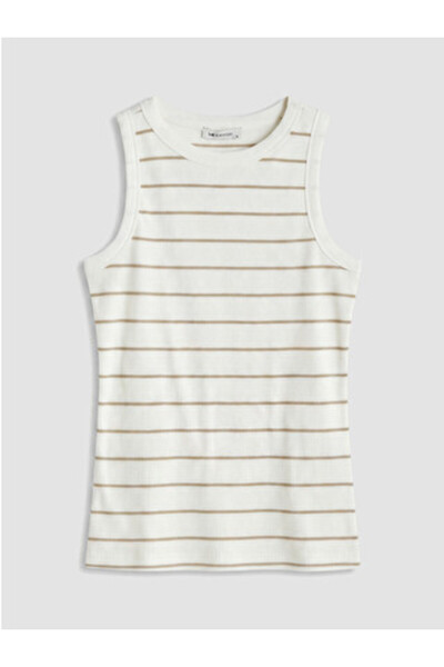 LC Waikiki New Season Beige Crew Neck Striped Women's Undershirt