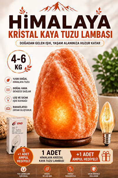 ANADOLU HASAT Himalaya Kristal Kaya Tuzu Lambası 4-6 Kg + 1 Adet E14 10W Ampu...