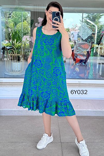 İnce Topuk Zero Sleeve Ruffled Viscose Dress 6Y032