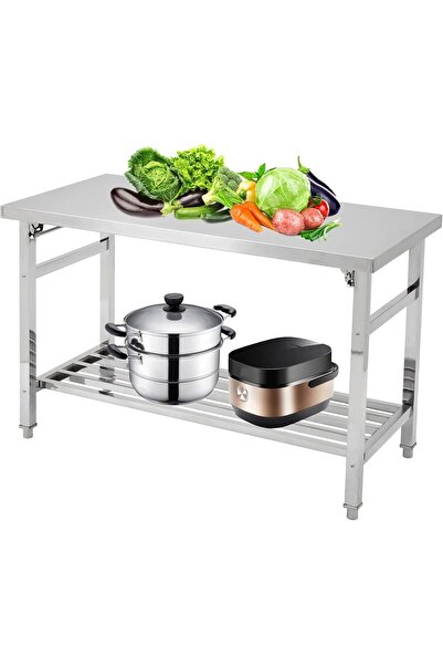 Garvee Professional Stainless Steel Folding Table – Double Tier with Adjustab...