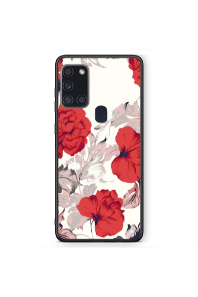 Other Samsung A21S Red Flowers Black Glossy Θήκη