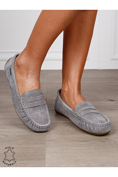 ANGEL BLUE MOCASINI damă din piele naturală Intoarsa cu talpa joasa CRL1582 GRI
