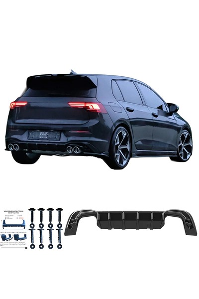 ROAL TUNİNG VW Golf MK8 / MK8 Facelift (2019+) Uyumlu Arka Difüzör - Parlak S...