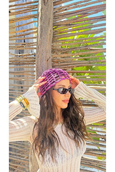 ATELİER TUĞBA Kep001 Hand Knitted Net Cap with Pul Detail