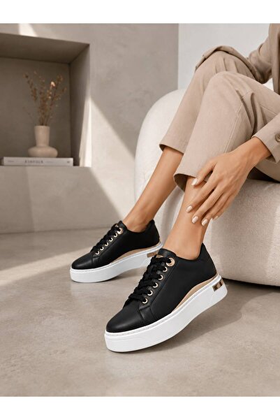 goodyer KADIN SİYAH GOLD DETAYLI RAHAT BAĞCIKLI GÜNLÜK/CASUEL SNEAKER SPOR AY...