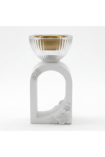 AKDC White Chalk & Crystal Glass Incense Burner | Floral Arch Design | 15 cm
