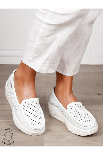 ANGEL BLUE Women's Genuine Leather MOCCASINS CRL1579 WHITE