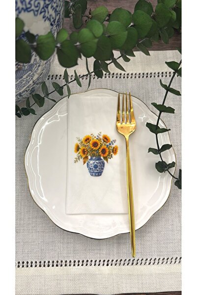 busrasdesign Bleu Blanc Sunflowers Printed Presentation Napkins 16-Pack