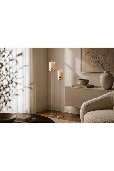 Changelier home design Gold Metal İkili Dekoratif Şamdan Seti 100 cm & 110 cm