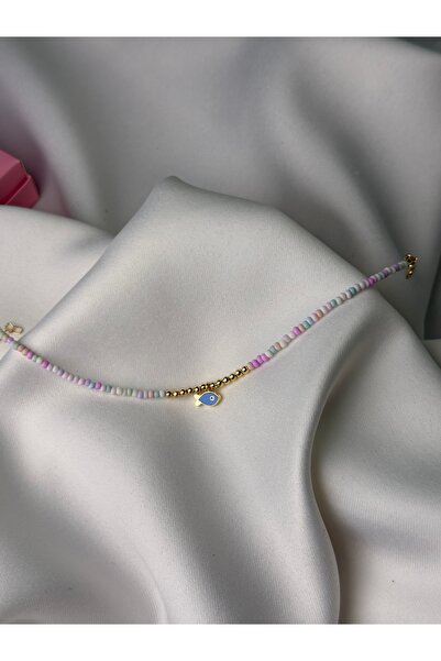 NB STEELORA Pastel Beaded Summer Anklet with Blue Fish Figure